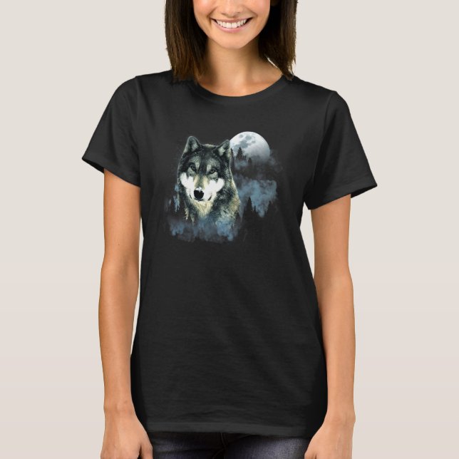 Camiseta Wolf Cinza Wolf Caçando Terra Icy Moon Forest Gal (Frente)