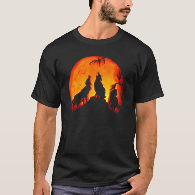 Camiseta Wolf Dog Moon Pumpkin Carving Boy Party Scary (Frente)