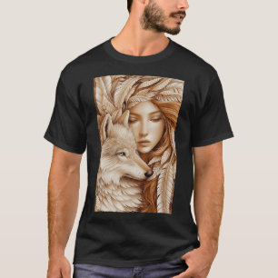 Camiseta Wolf e Mulher em Penas