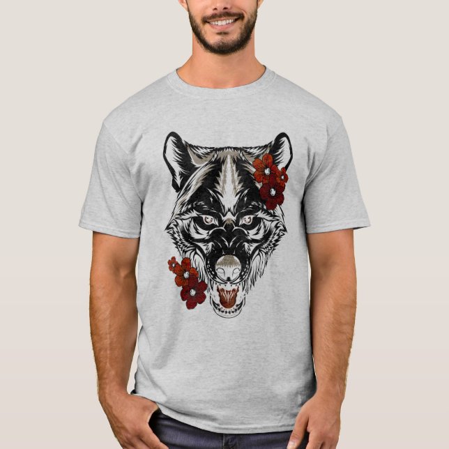 Camiseta Wolf Flower Tatoo Vintage (Frente)