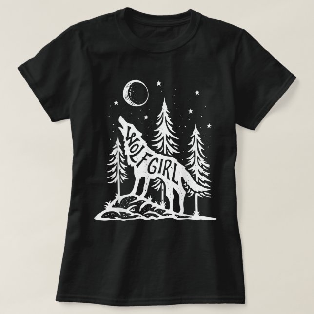 Camiseta Wolf Girl Forest Howling Moon Graphic Tee (Frente do Design)