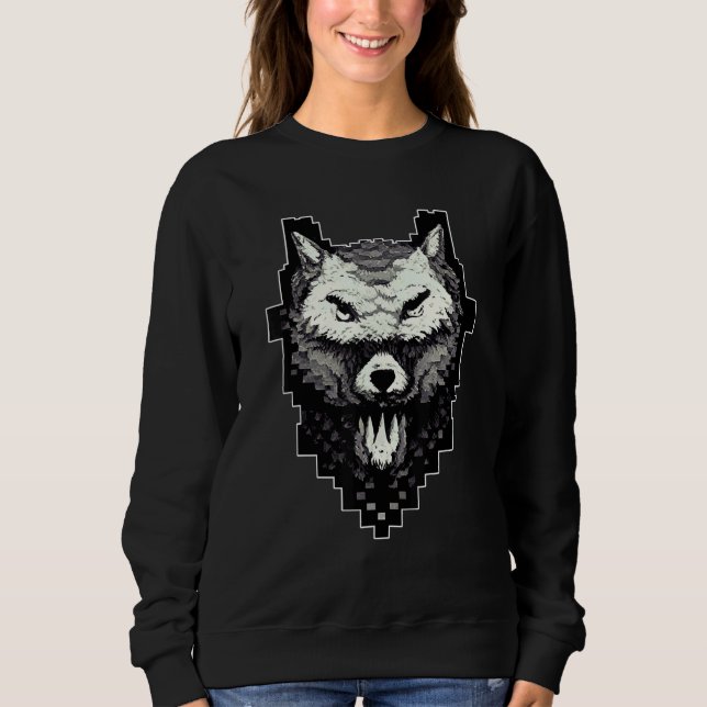 Camiseta Wolf Head Pixel 8 Bit Retro Video Game (Frente)