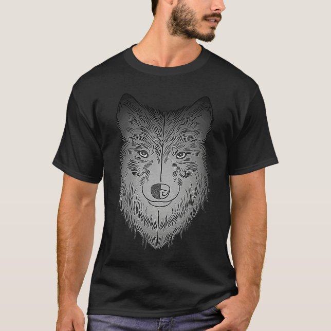 Camiseta Wolf head predator face imprint with wild animal (Frente)