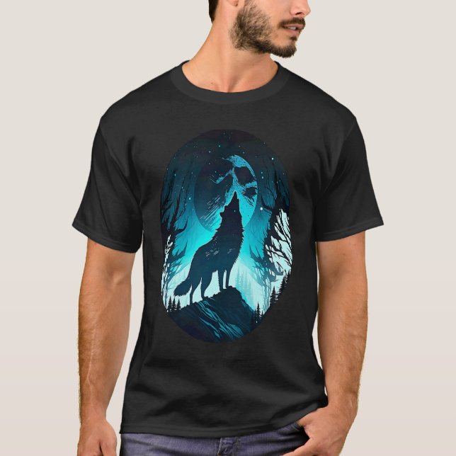 Camiseta Wolf Howling at Moon on a Cold Night Amazing Natur (Frente)