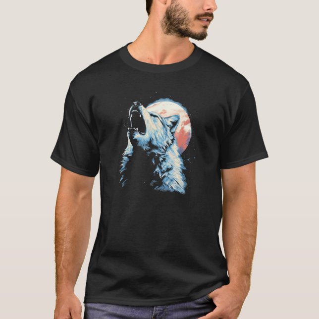 Camiseta Wolf Howling com lua cheia em segundo plano - Wolf (Frente)