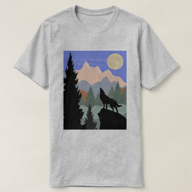 Camiseta Wolf Howling da Cena de Montanha (Frente do Design)