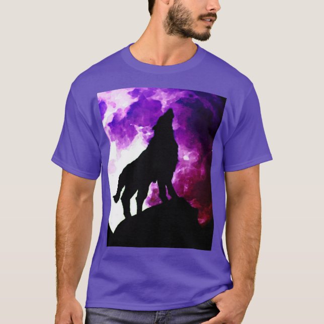 Camiseta Wolf Howling em Moon Purple Color (Frente)