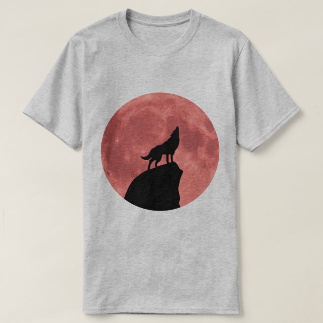 Camiseta Wolf Howling em uma lua de sangue (Frente do Design)