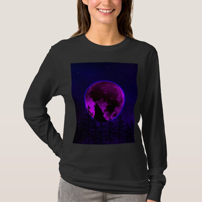 Camiseta WOLF HOWLING MOON MAGENTA (Frente)
