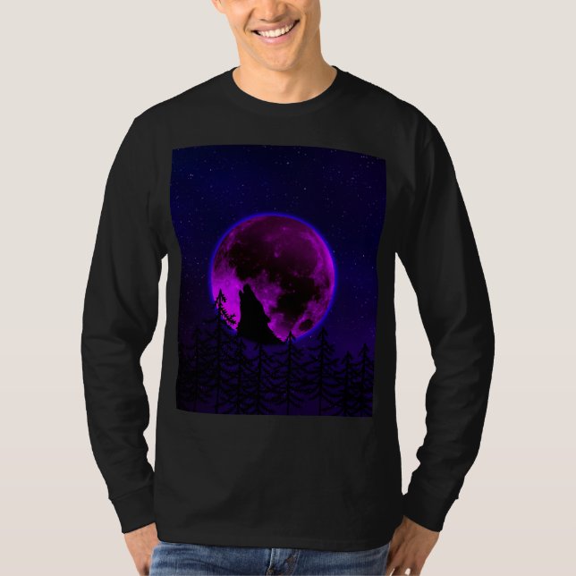 Camiseta WOLF HOWLING MOON MAGENTA (Frente)