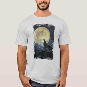 Camiseta Wolf Howling na Camisa-T da Lua Grunge