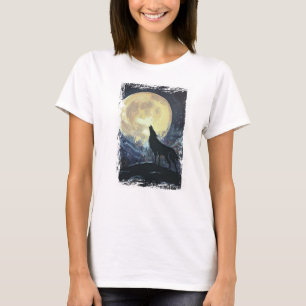 Camiseta Wolf Howling na Camisa-T da Lua Grunge