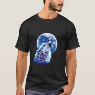 Camiseta Wolf Howling Na Lua Ama Lobos Molhados Em Água
