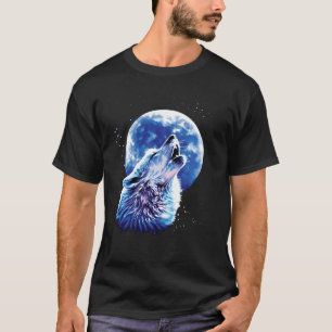 Camiseta Wolf Howling Na Lua Ama Lobos Molhados Em Água