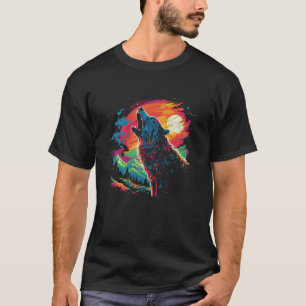 Camiseta Wolf Howling Na Lua Brilhante Homens Da Noite Colo