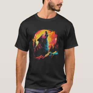 Camiseta Wolf Howling Na Lua Brilhante Homens Da Noite Colo