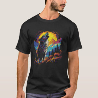 Camiseta Wolf Howling Na Lua Brilhante Homens Da Noite Colo