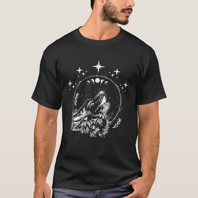 Camiseta Wolf Howling Na Lua Celestial (Frente)