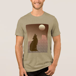 Camiseta Wolf Howling na Lua em Brown e Tan