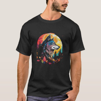 Camiseta Wolf Howling na Lua Kawaii Kid's Alaskan Wild