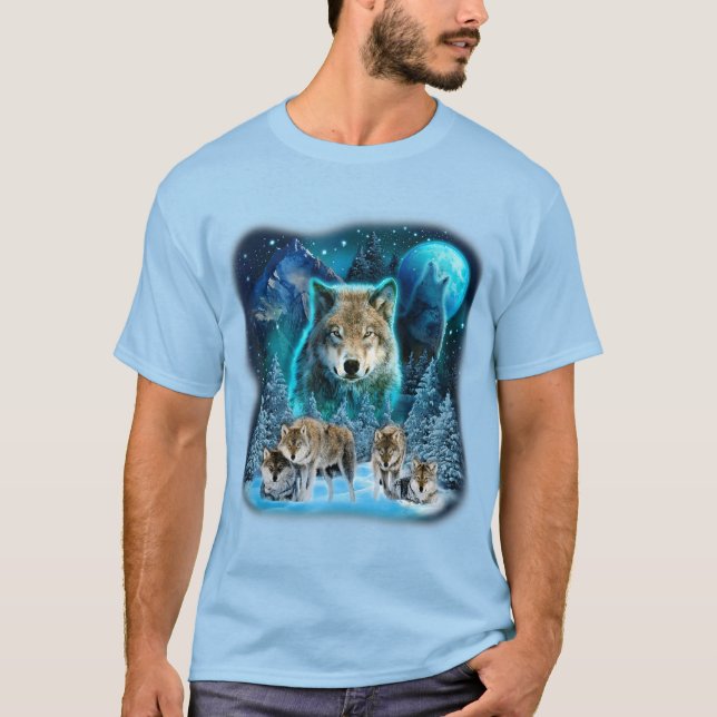 Camiseta Wolf Howling Na Lua Lobos Animais Selvagens Wolfp (Frente)