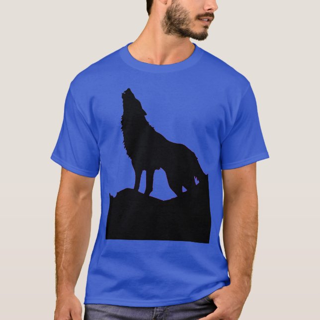 Camiseta Wolf Howling na Lua Pop Art Deep Royal Blue (Frente)