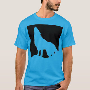 Camiseta Wolf Howling na Lua Pop Art Teal Blue