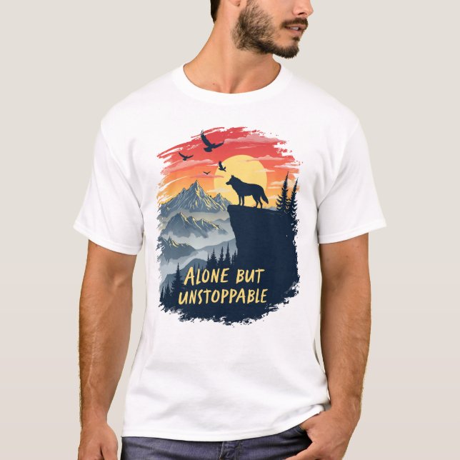 Camiseta Wolf Howling Na Lua Sozinha, Mas Implacável (Frente)