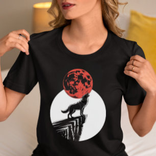 Camiseta Wolf Howling na Lua Vermelha