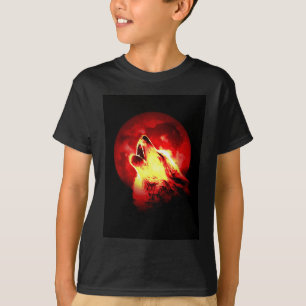 Camiseta Wolf Howling na Noite Vermelha