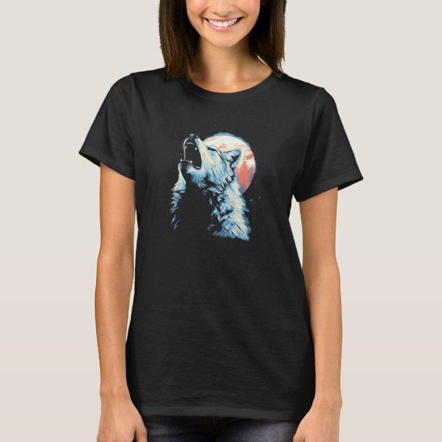 Camiseta Wolf Howling With Full Moon in Background - Wolf L (Frente)