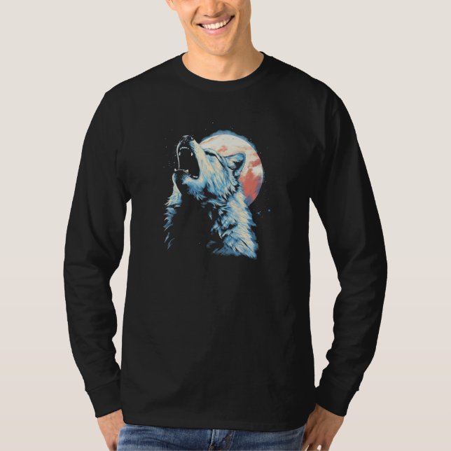 Camiseta Wolf Howling With Full Moon in Background - Wolf L (Frente)