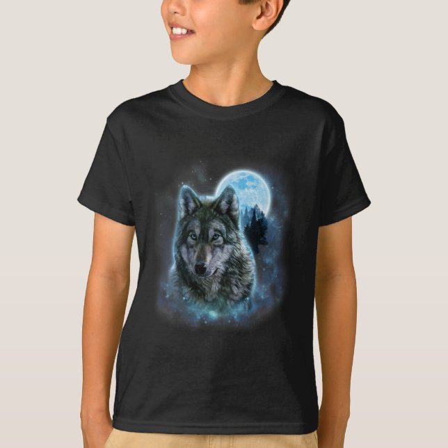 Camiseta Wolf Icy Moon Galaxy Caçando Cinzas Terrestres Wol (Frente)