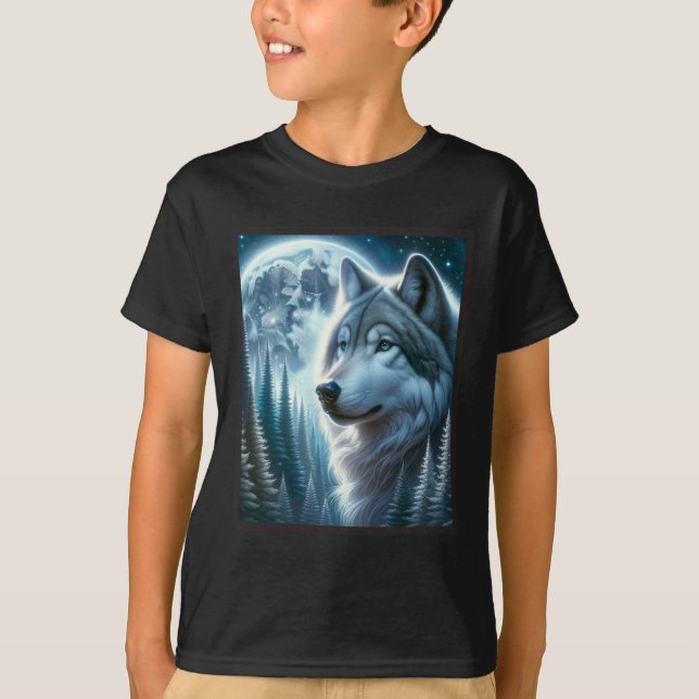 Camiseta Wolf Icy Moon Galaxy Caçando Cinzas Terrestres Wol (Frente)