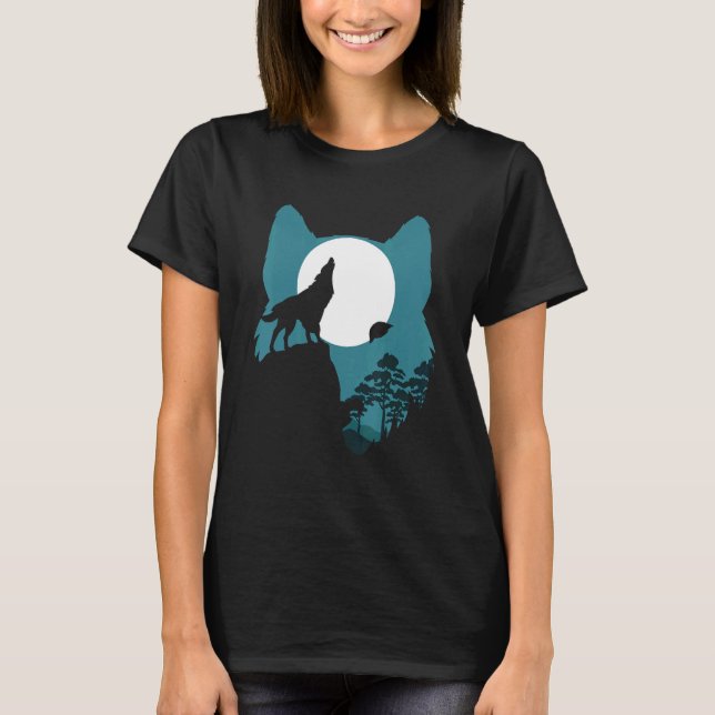 Camiseta Wolf Illustrator Howling Wolf Moon Wolf (Frente)