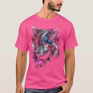 Camiseta Wolf Lover Trabalho de arte Flores Animal Motif Wo