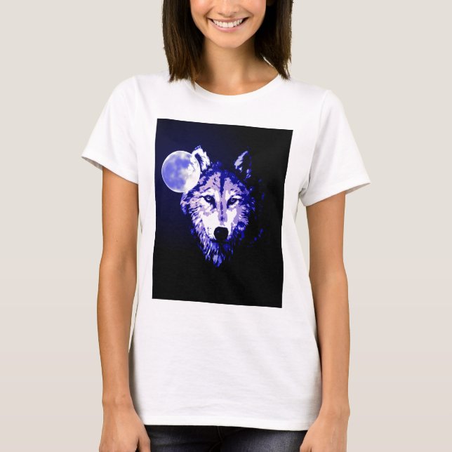 Camiseta Wolf & Moon Dark Blue Night Collage (Frente)
