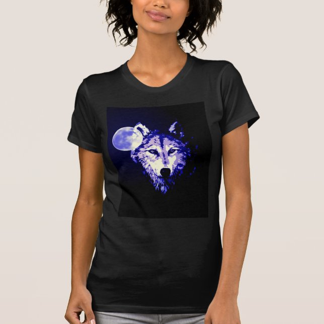 Camiseta Wolf & Moon Dark Blue Night Collage (Frente)