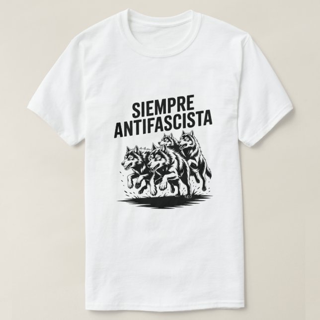 Camiseta Wolf Pack Siempre Antifascista Anti-Fascism design (Frente do Design)