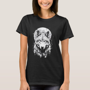 Camiseta Wolf retro design Moon Cinza Howling angustiado