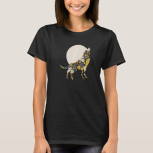 Camiseta Wolf Silhouette Flower Pattern Amigos de Cachorro