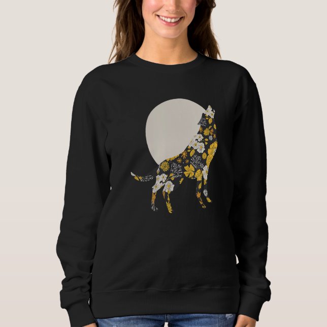 Camiseta Wolf Silhouette Flower Pattern Dog   Friends (Frente)