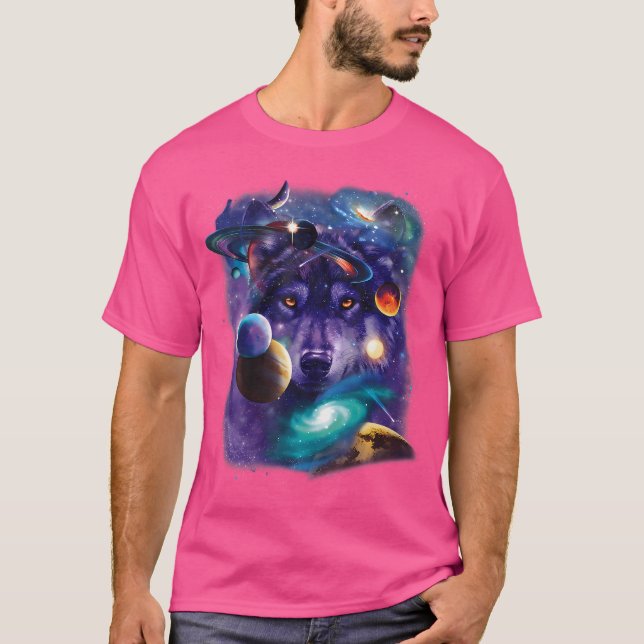Camiseta Wolf Space Galaxy Stars Lua Lobos Lua Astrolog (Frente)