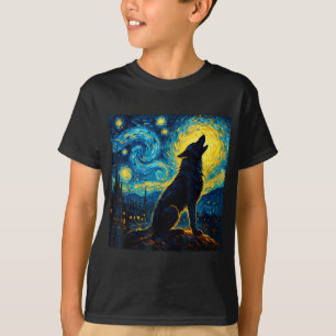 Camiseta Wolf Starry Night Howling Moon Engraçado Presente 
