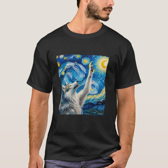 Camiseta Wolf Starry Night Wilderness Howling Moons Van Gog (Frente)