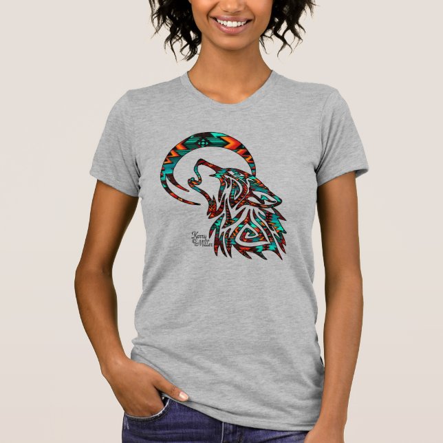 Camiseta Wolf Tribal Howling Na Camisa-Da-Lua (Frente)