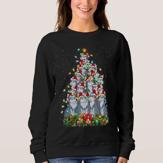 Camiseta Wolf   Xmas Lights Santa Wolf Christmas Tree (Frente)
