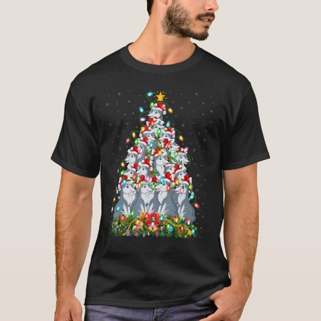 Camiseta Wolf   Xmas Lights Santa Wolf Christmas Tree (Frente)