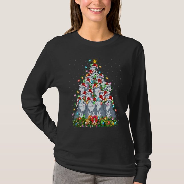 Camiseta Wolf   Xmas Lights Santa Wolf Christmas Tree (Frente)