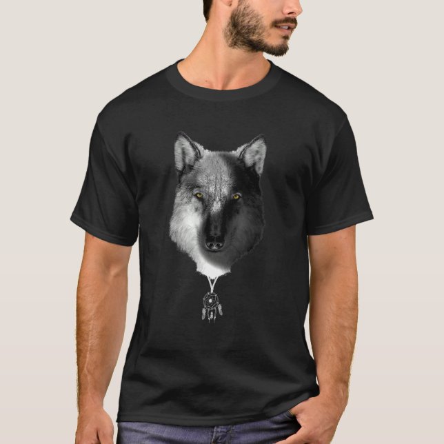 Camiseta Wolf yin and yang with dream catcher (Frente)